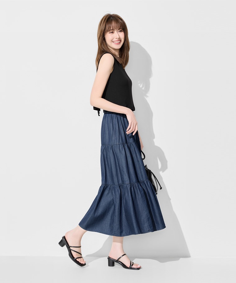 軟牛仔蛋糕長裙-女