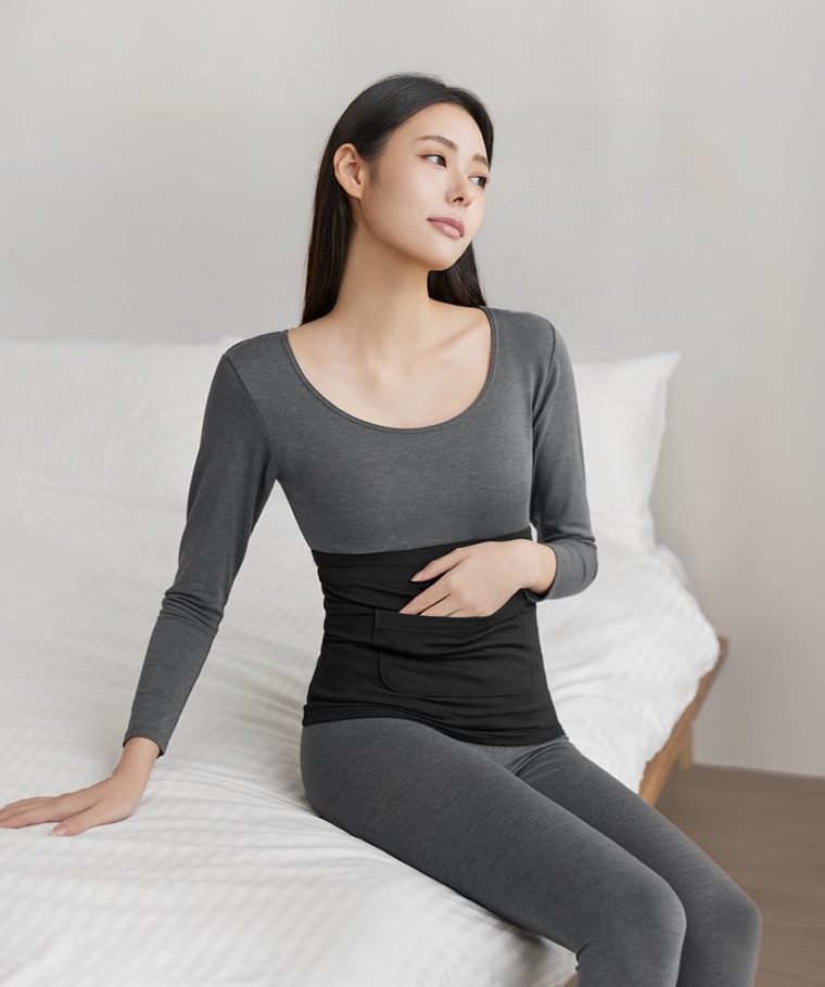 heatup輕磨毛保暖肚圍-女 - 正反兩穿設計，口袋可放入暖暖包，呵護腹部與後腰。