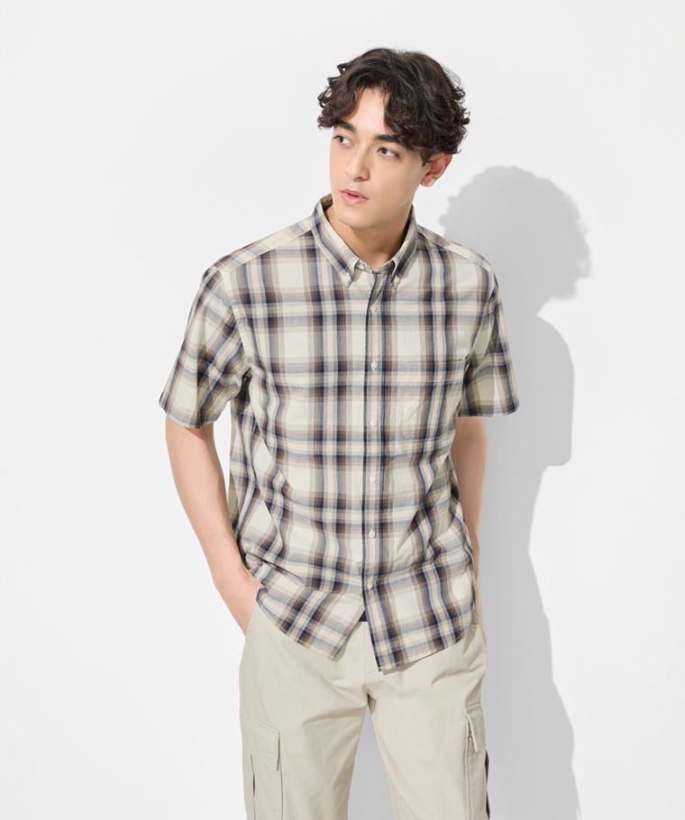 春夏男裝新品：男 · 格紋短袖襯衫,男 · 寬版工裝九分褲,男 · 純棉圓領T恤