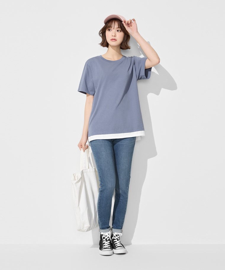 純棉寬版假兩件T恤-女