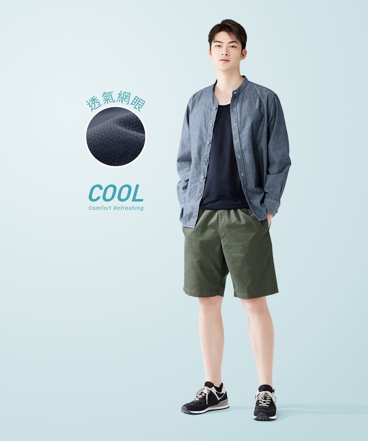 輕涼網眼圓領背心-男