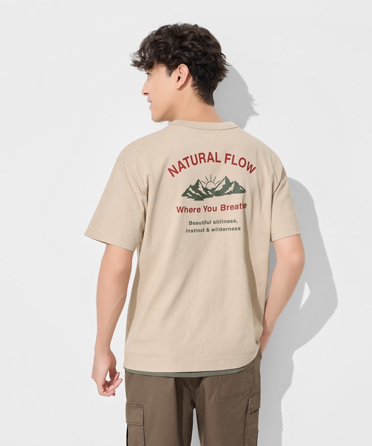 粗紡寬版文字印花T恤-03-男