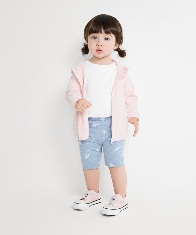 春夏嬰幼兒新品：Baby · 三麗鷗彈力五分內搭褲,Baby · 吸排抗UV網眼連帽外套