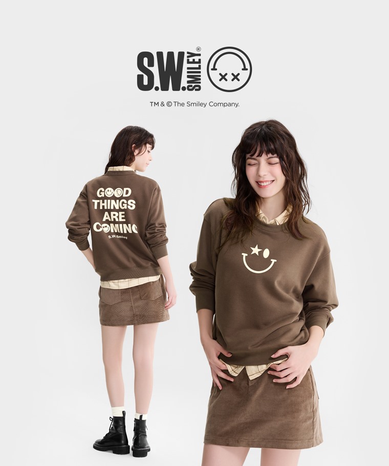 S.W.SMILEY®毛圈寬版印花圓領衫-03-女