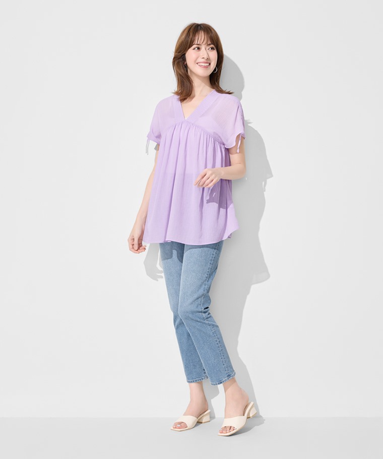 棉質抽繩造型上衣-女