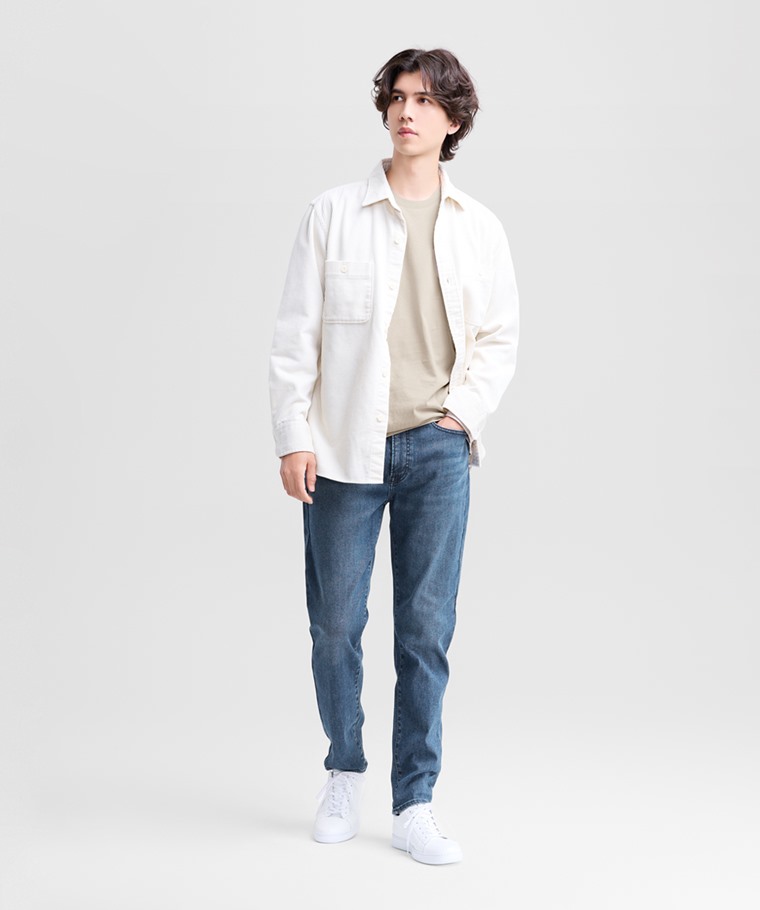 純棉圓領長袖T恤-男