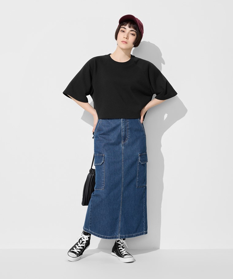 毛圈寬鬆短版五分袖T恤-女