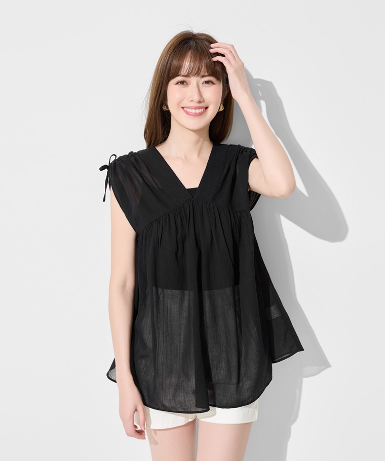 棉質抽繩造型上衣-女