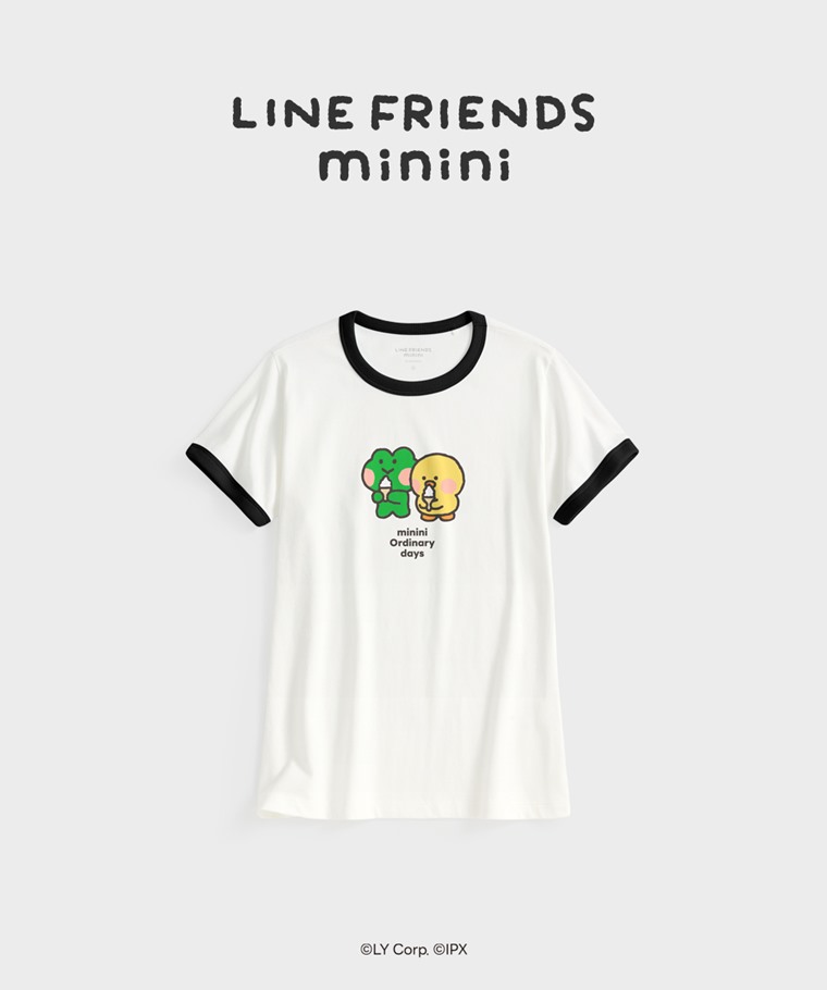 聯名系列T恤-WOMEN：女 · LINE FRIENDS minini羅紋配色印花T恤-03