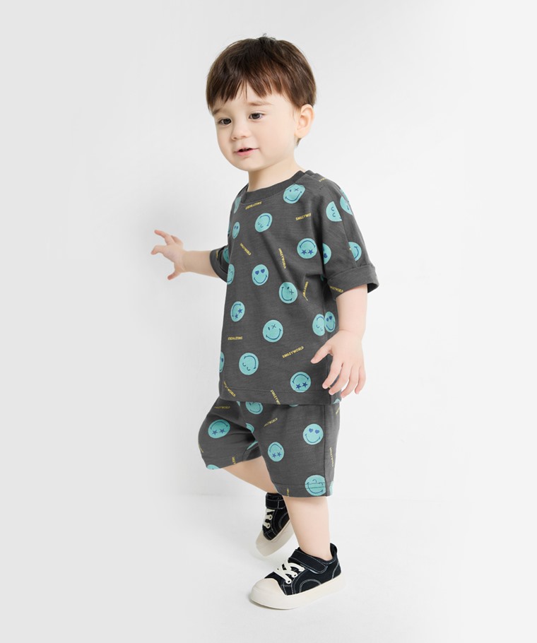 春夏嬰幼兒新品：Baby · SmileyWorld®竹節棉印花短褲,Baby · SmileyWorld®竹節棉印花T恤