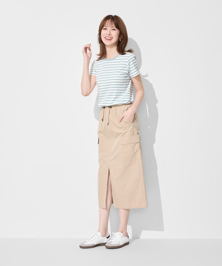 純棉條紋圓領T恤-女