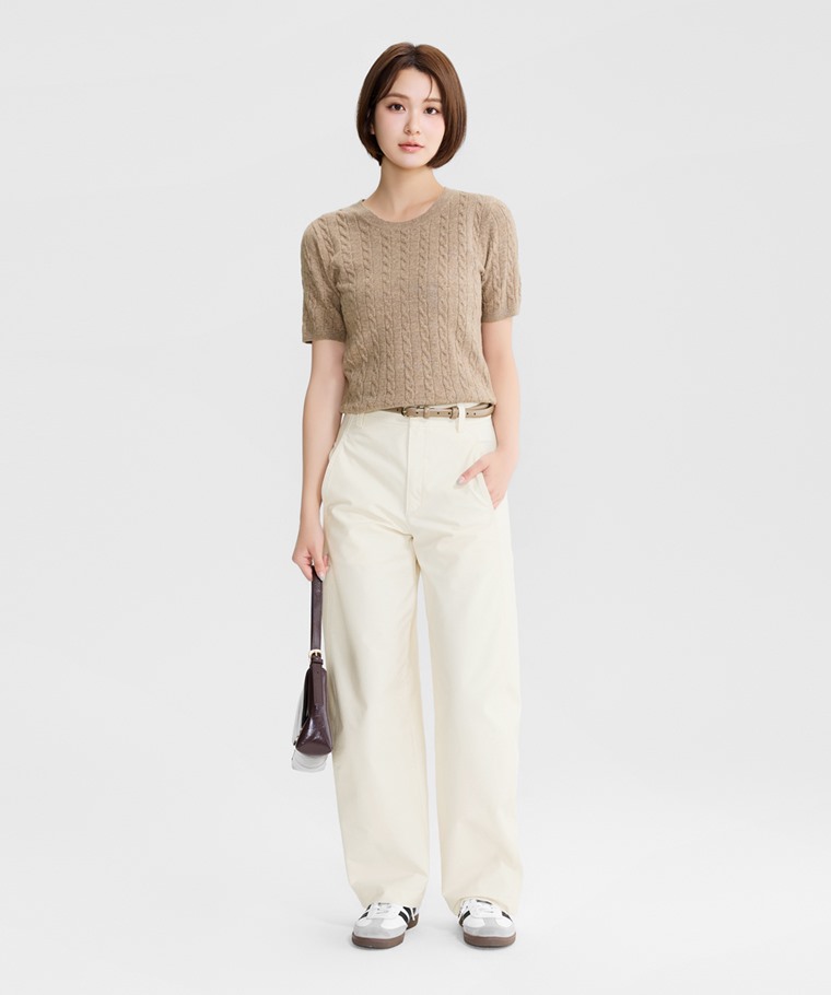初秋新品上市：女 · 麻花短袖圓領針織衫,女 · 細版皮帶