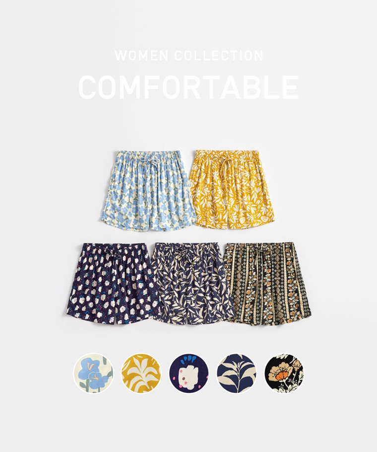 嫘縈圖騰花卉印花短褲-女