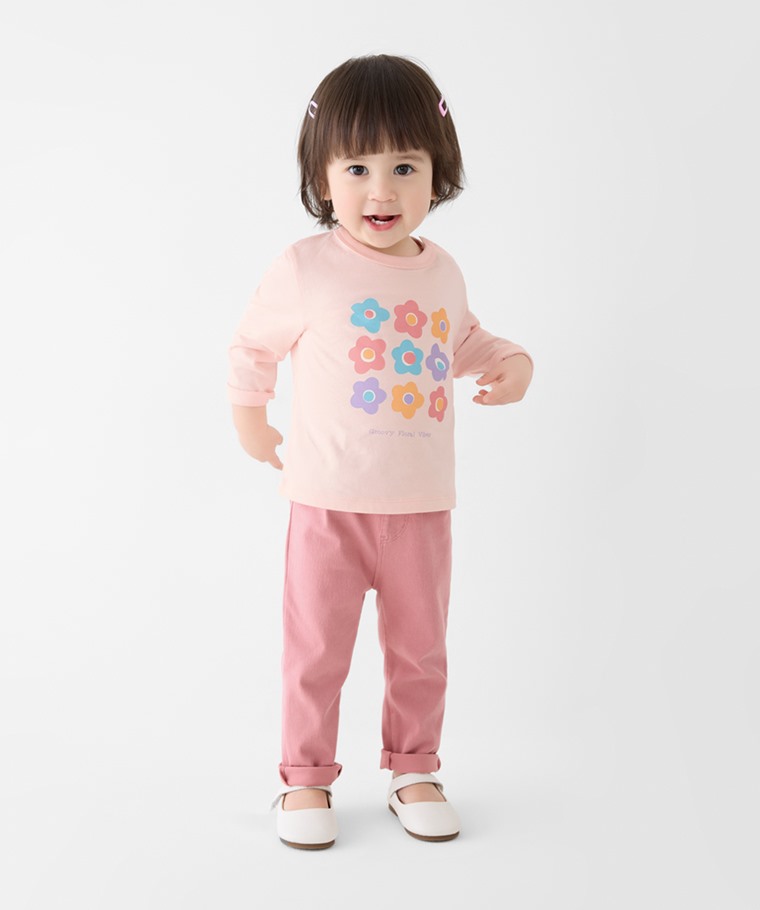 可愛小花長袖印花T恤-Baby