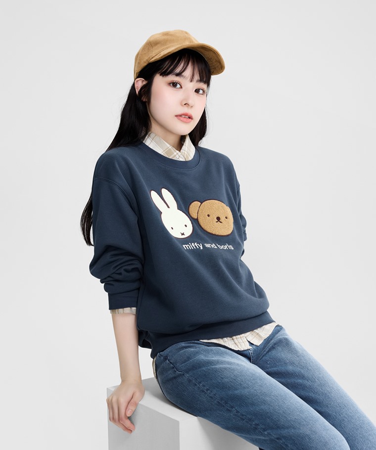 Miffy and Friends毛圈寬版電繡圓領衫-03-女