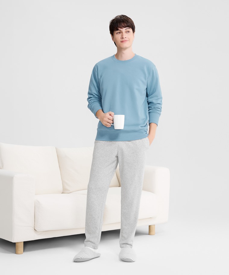 宅家舒適家居系列：男 · 毛圈家居長褲,男 · 刷毛圓領衫,男 · 純棉圓領長袖T恤,素面單色長襪
