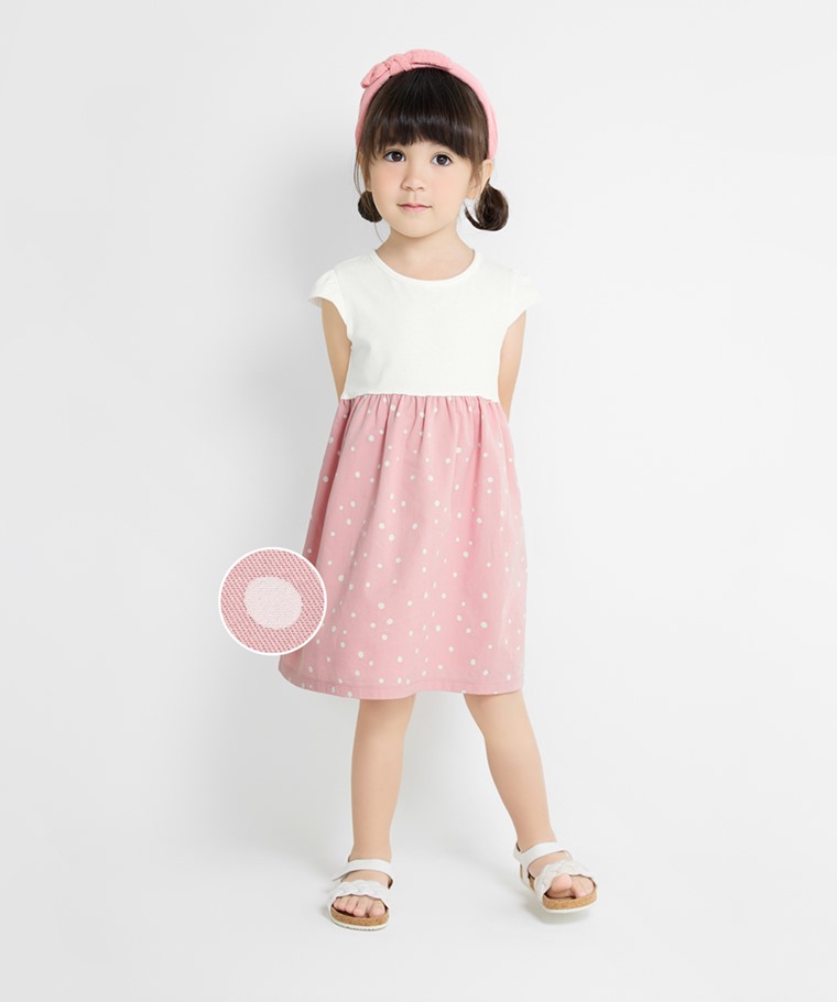 棉質點點印花拼接洋裝-童