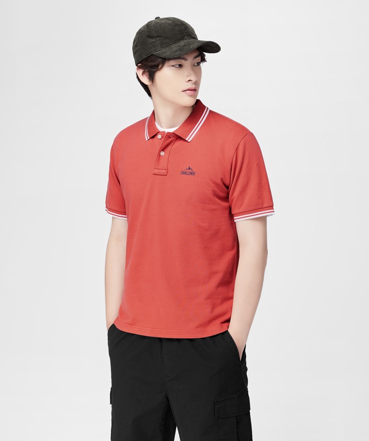 純棉網眼電繡polo衫-男
