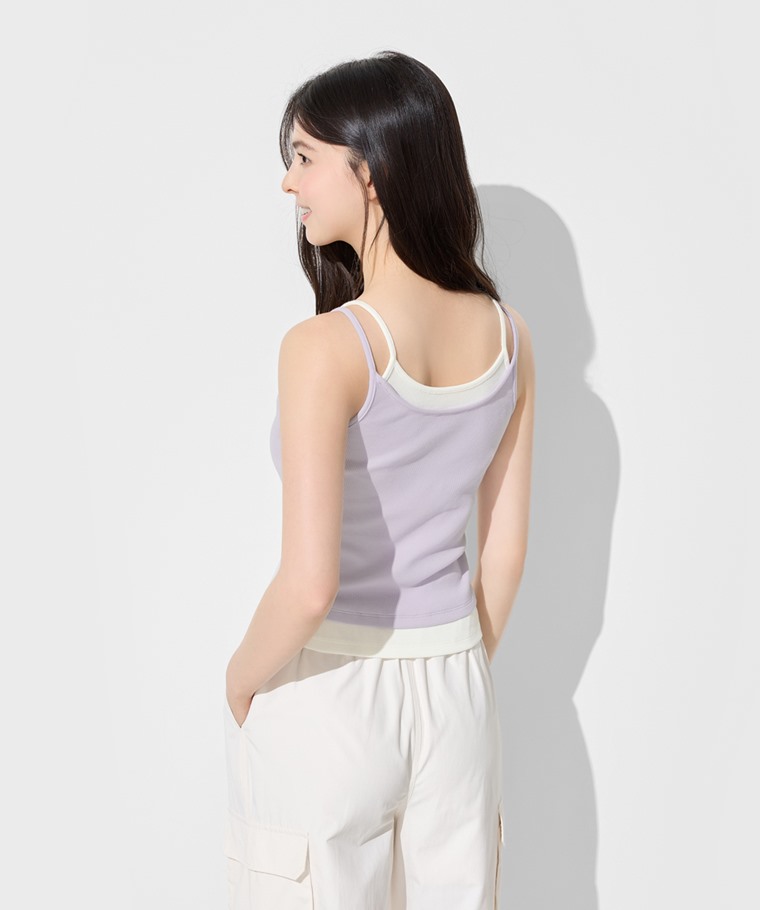 羅紋短版假兩件細肩帶-女