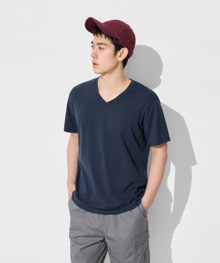 純棉V領T恤-男