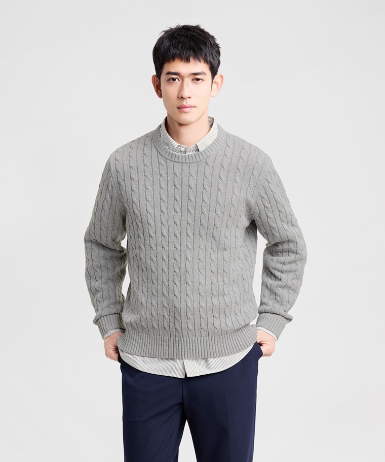 麻花圓領毛衣-男