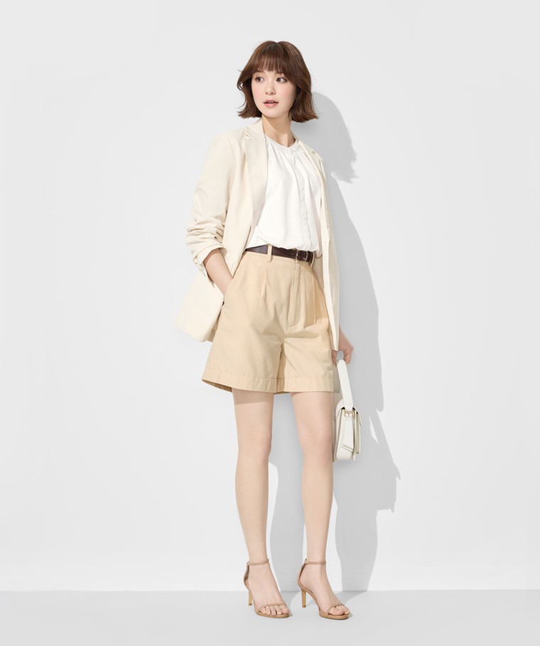 嫘縈立領連袖襯衫-女