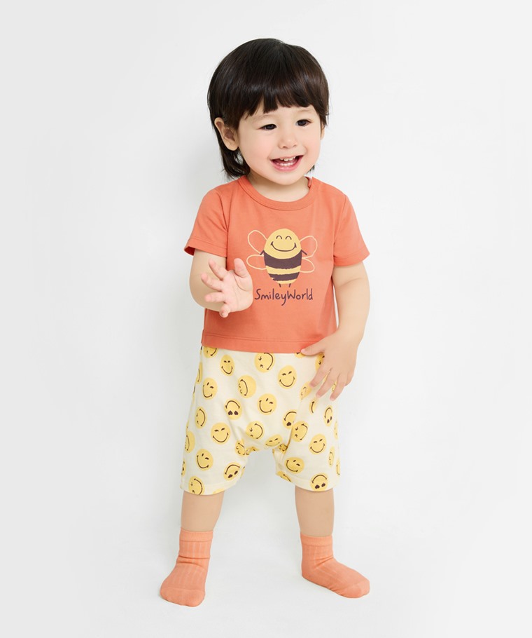 春夏嬰幼兒新品：Baby · SmileyWorld®純棉假兩件印花連身衣