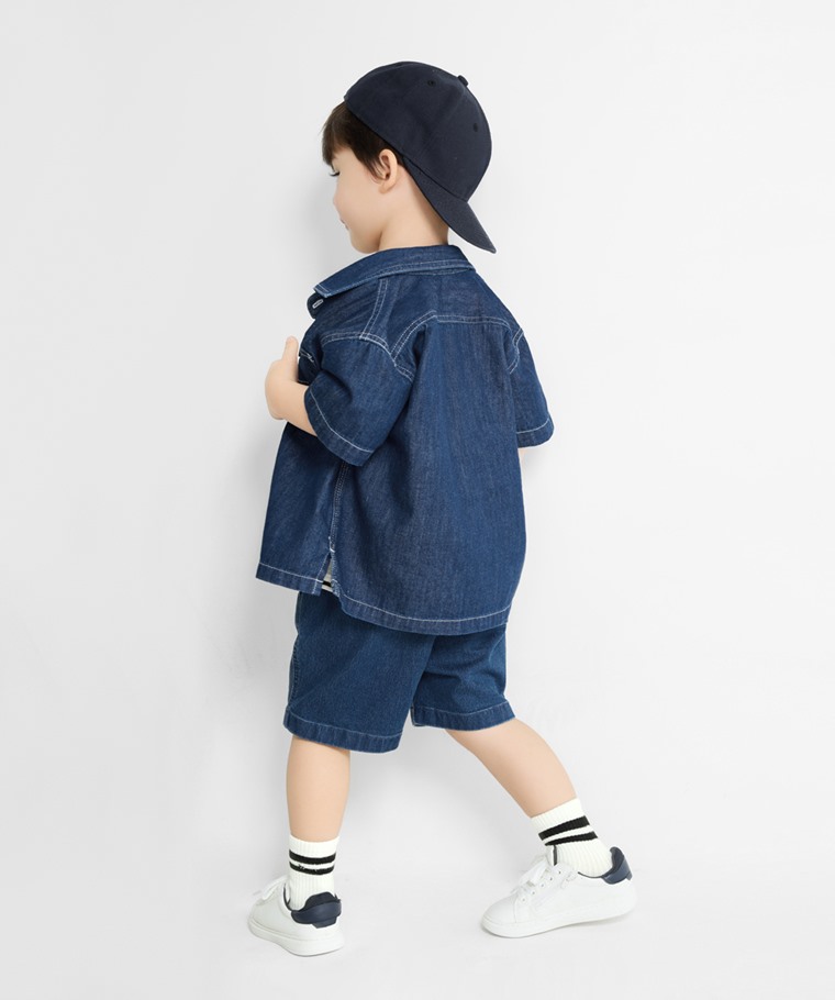 彈性牛仔輕便短褲-童