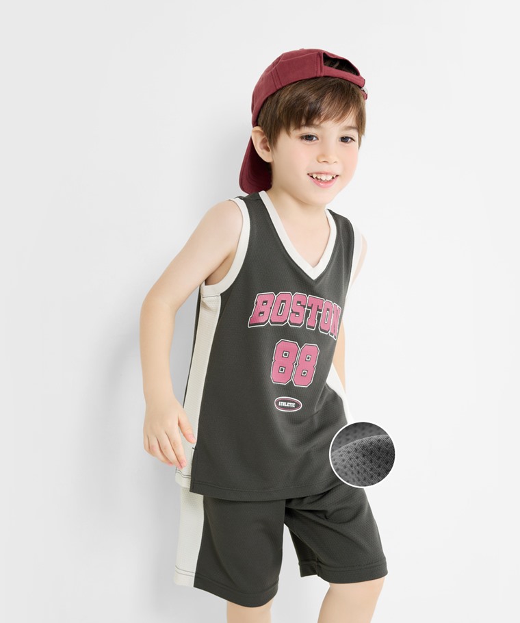 吸排網眼文字印花背心-童