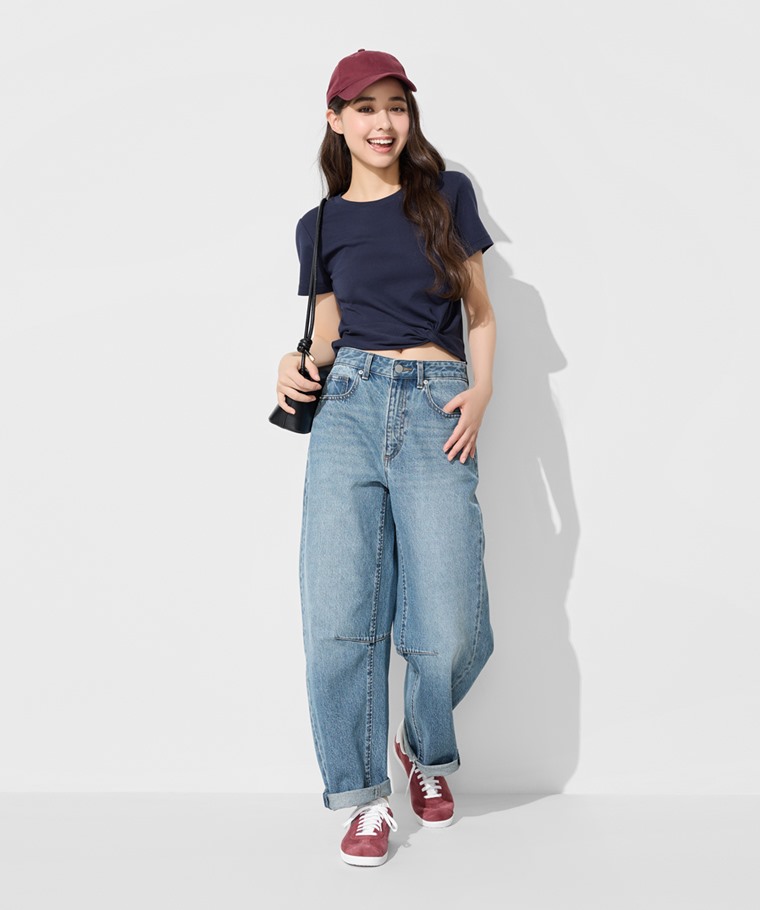 純棉扭結短版T恤-女