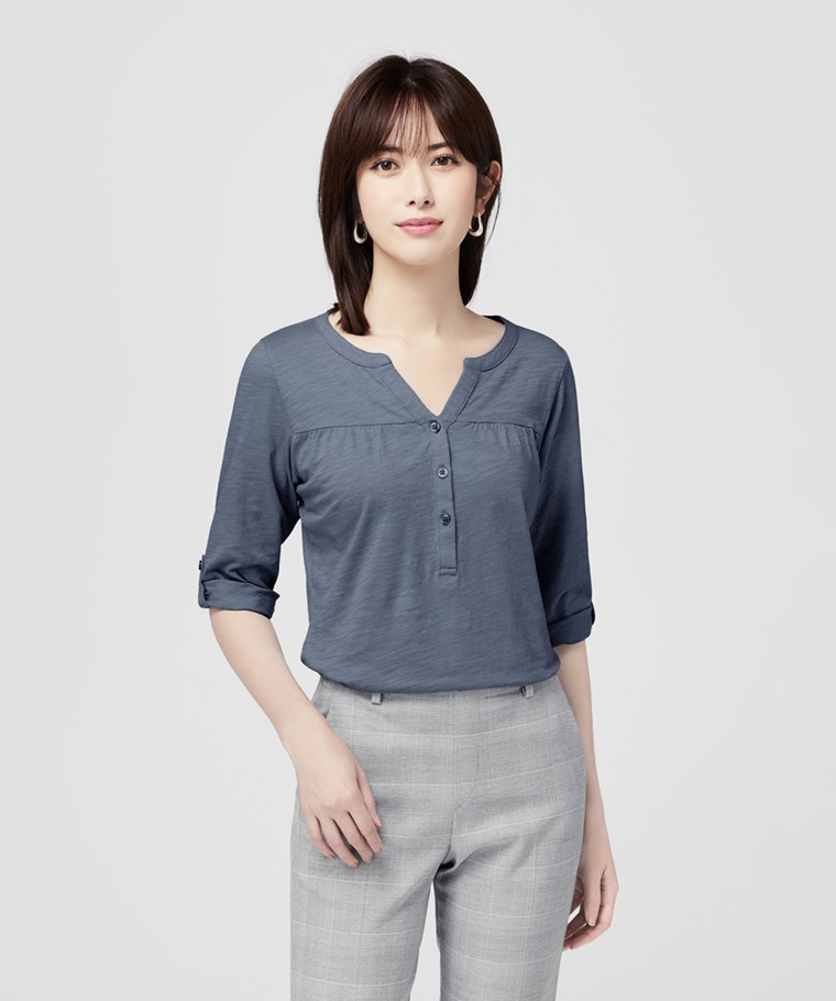 竹節棉反折袖上衣-女