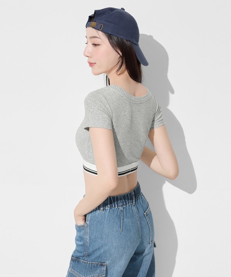 可拆式Bra莫代爾短版羅紋T恤-女