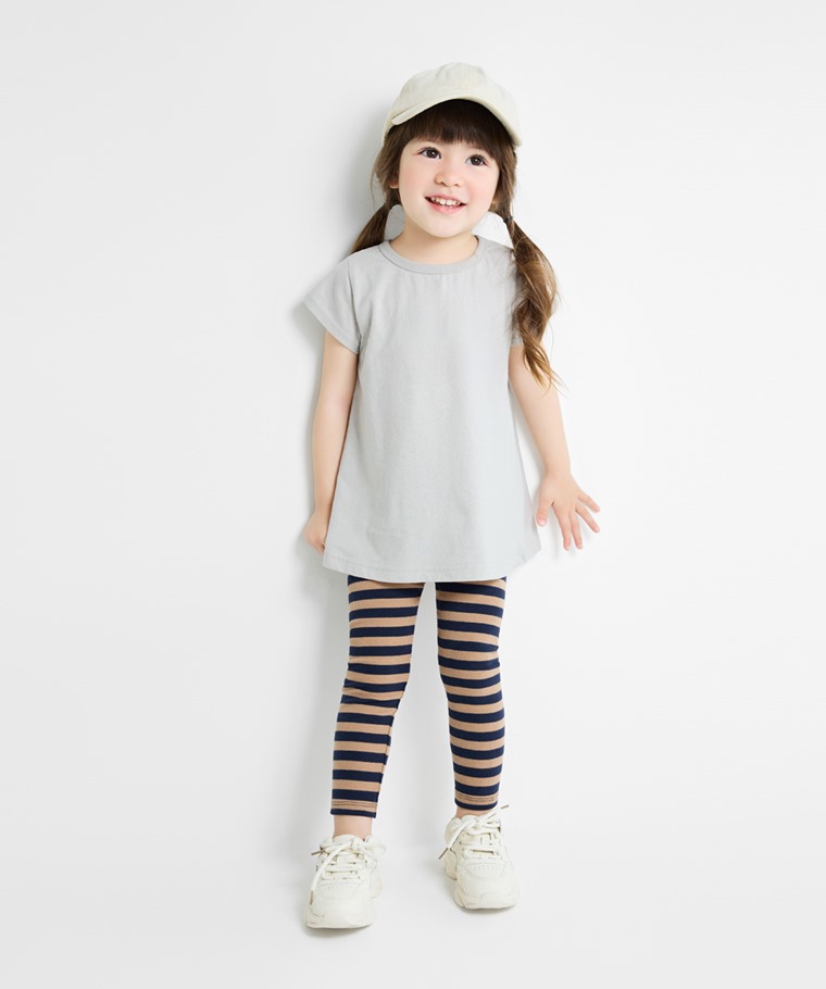 磨毛羅紋條紋內搭褲-童