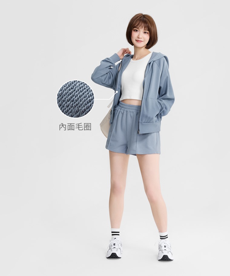 毛圈寬鬆短版連帽外套-女