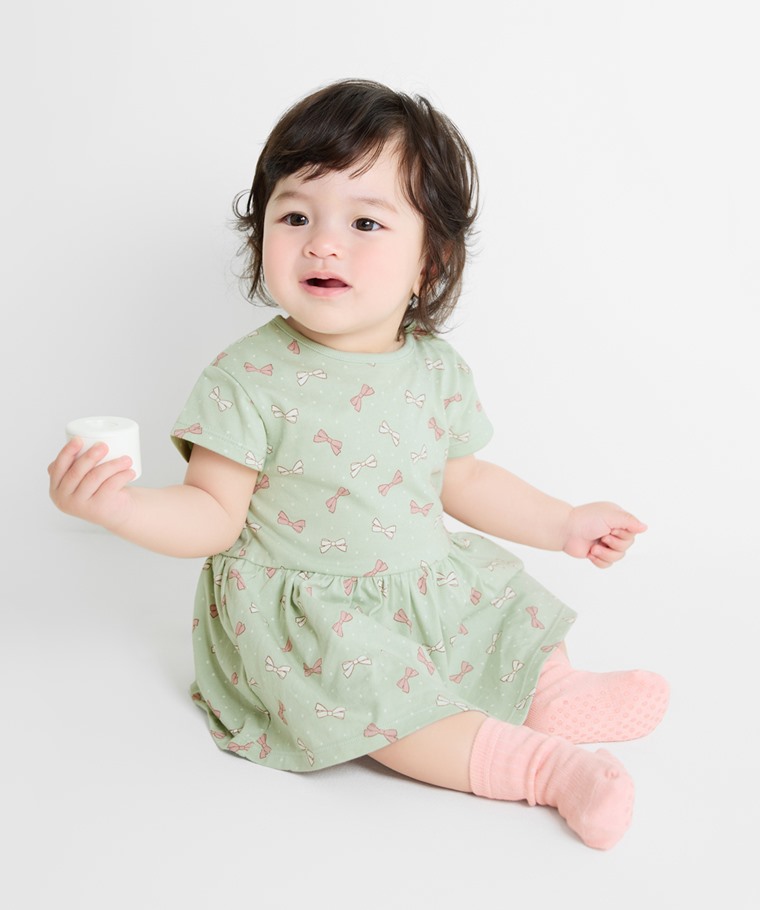 夏日精選嬰幼兒裝：Baby · 純棉印花包臀洋裝,Baby · 寬羅紋中筒襪(3入)