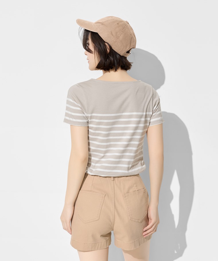 純棉船領條紋短袖T恤-女