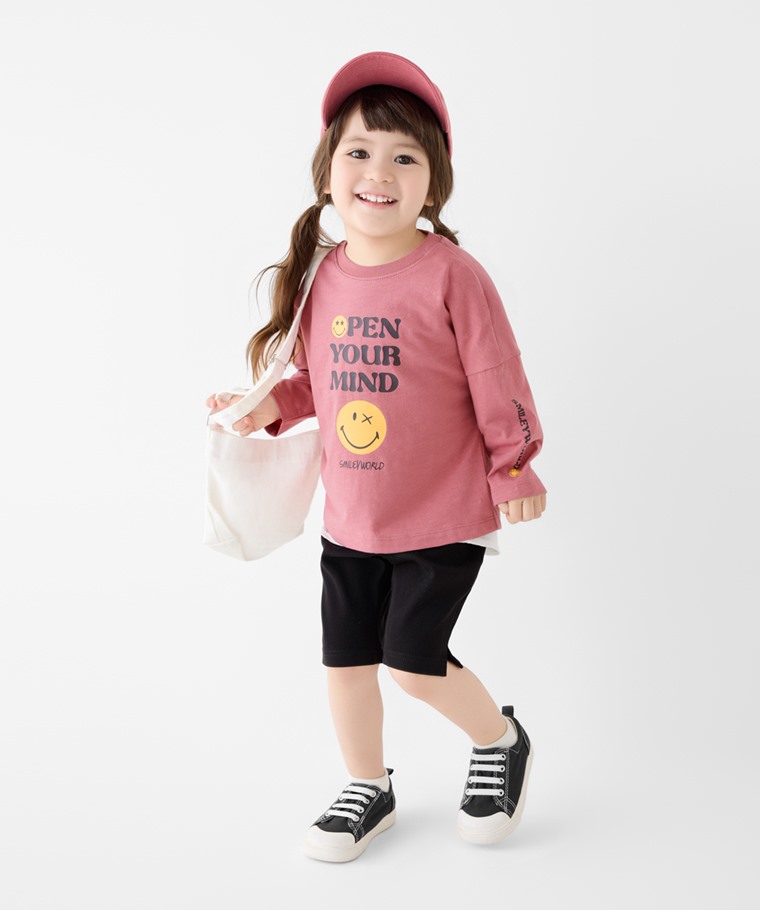 秋冬童裝新品：童 · SmileyWorld®竹節棉寬鬆印花T恤,童 · 素色踝襪(3入)