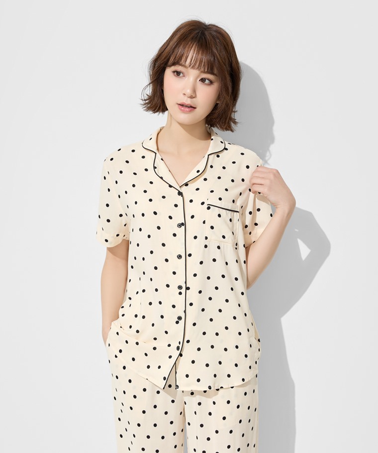 圓點印花嫘縈長褲家居套裝-女