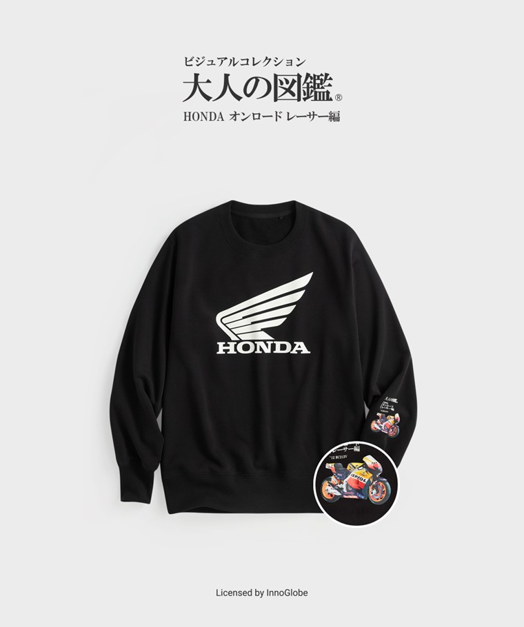 聯名系列T恤-MEN：男 · 大人的圖鑑HONDA毛圈印花圓領衫-01