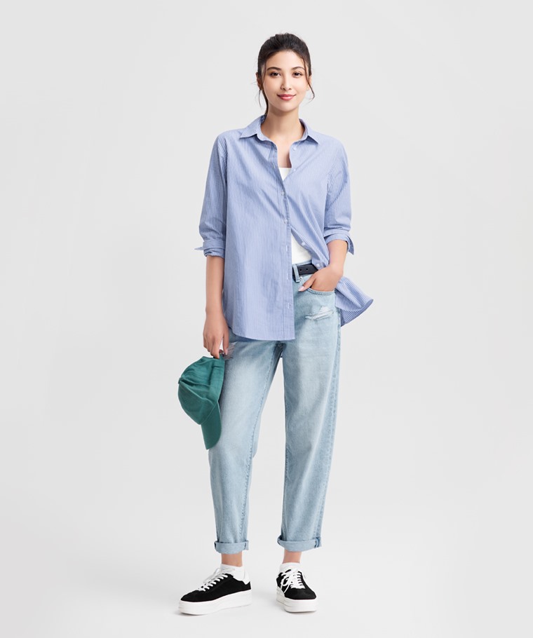 刷破男友風九分牛仔褲-女