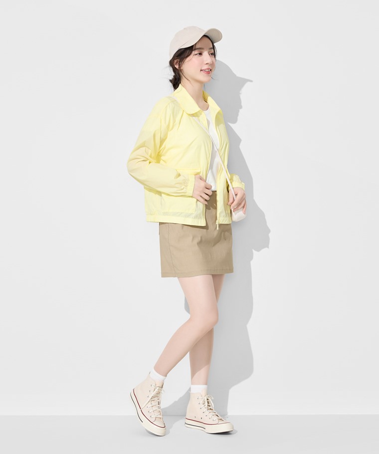 抗UV翻領寬短版風衣外套-女