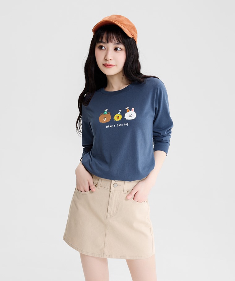 LINE FRIENDS長袖印花T恤-05-女