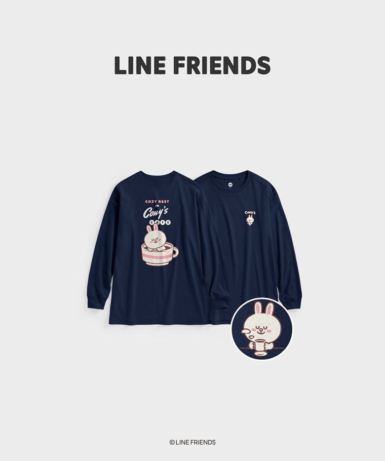 聯名系列T恤-WOMEN：女 · LINE FRIENDS寬長版長袖印花T恤-03