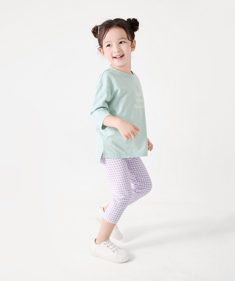 彈力格紋七分內搭褲-童