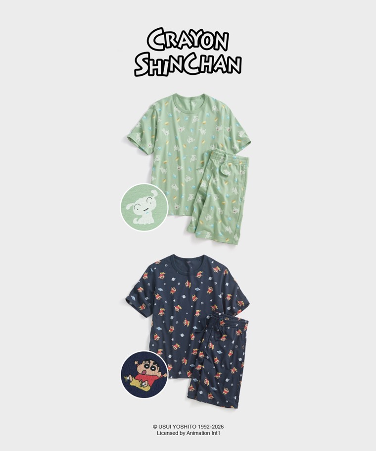 蠟筆小新快乾棉印花家居套裝-男