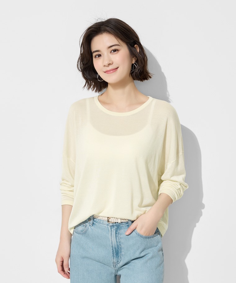 透膚寬鬆短版針織衫-女