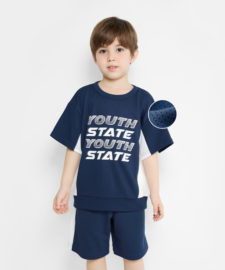 吸排網眼文字印花寬版上衣-童