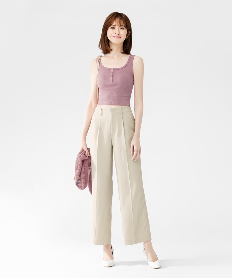 羅紋亨利領短版背心-女