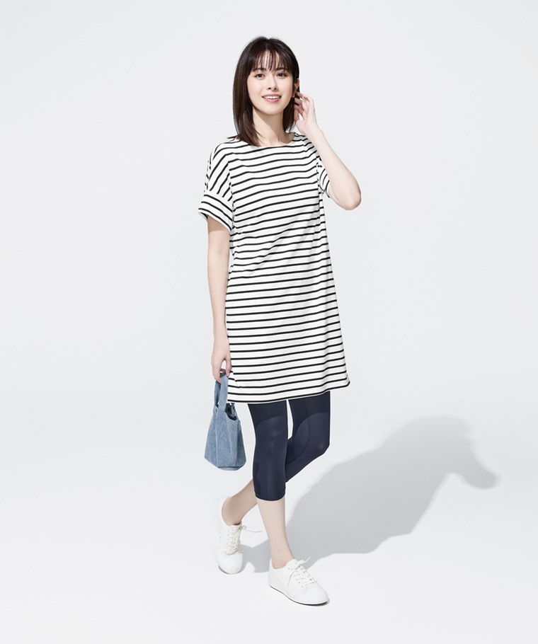 柔滑棉條紋寬鬆洋裝-女