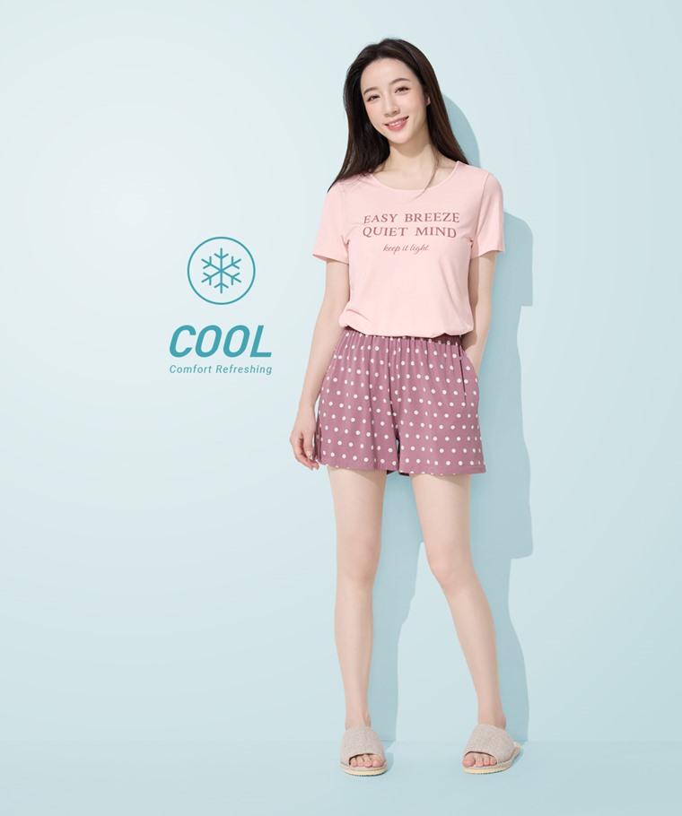 輕涼文字印花短袖家居套裝-女